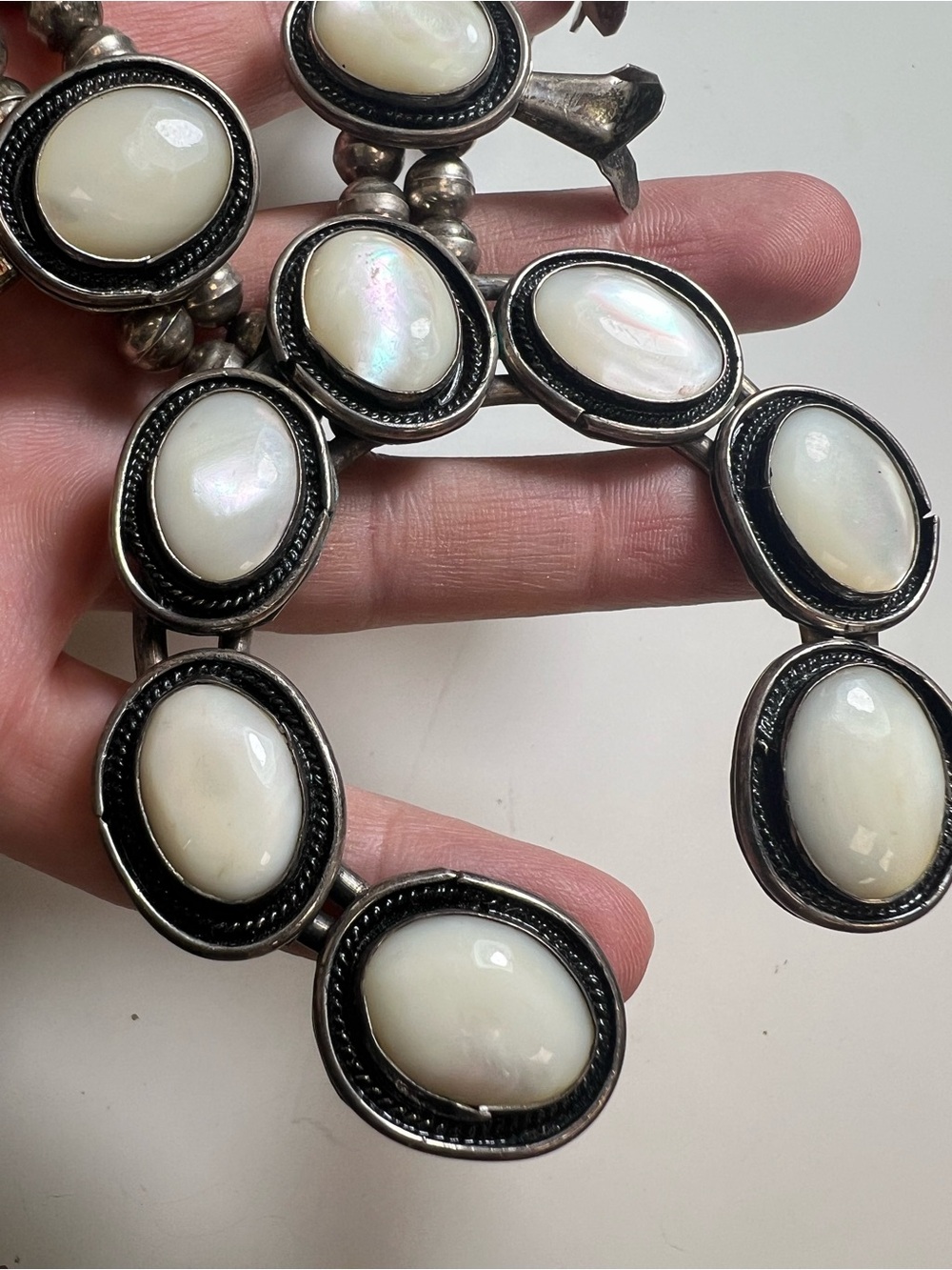 Sterling Silver White Mother-of-Pearl Squash Blossom Necklace - Picture 2 of 16